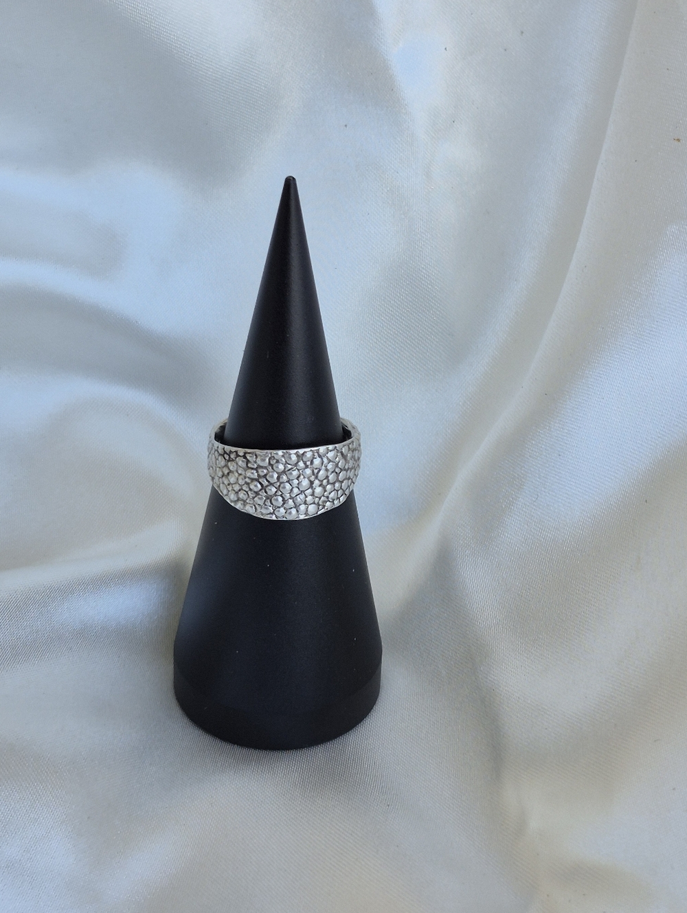 Textured Sterling Silver Statement Ring. Sz 7.5 Artisan Hand Tooled